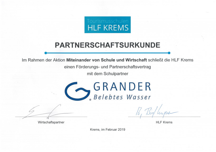 GRANDER als Wirtschaftspartner der HLF Krems